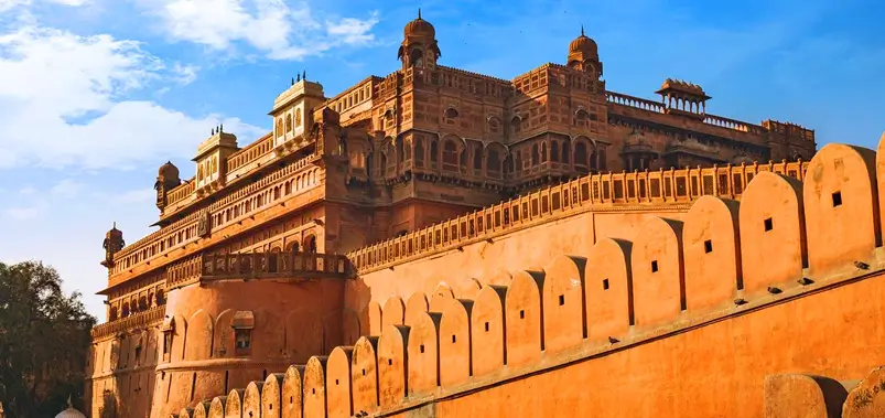 Majestic red sandstone ramparts of Junagarh Fort in Bikaner